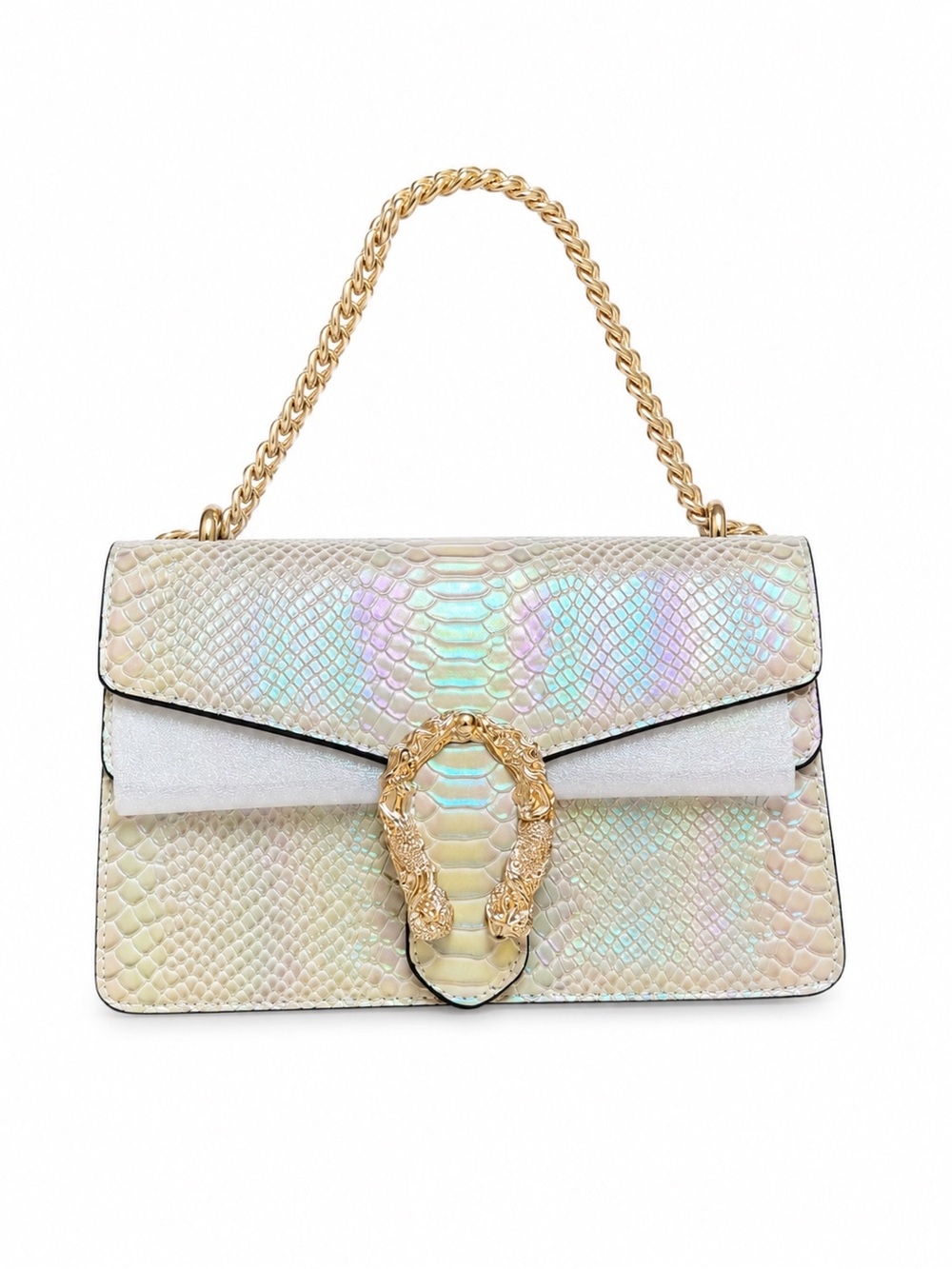 NWOT - Iridescent Snakeskin Evening Bag | Gold Chain Handle | Statement Purse ✨